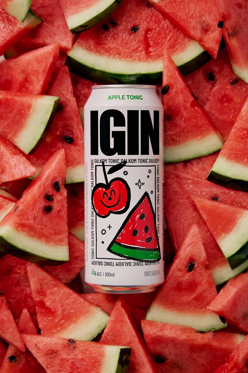 A DALKOM Apple Tonic on watermelon slices