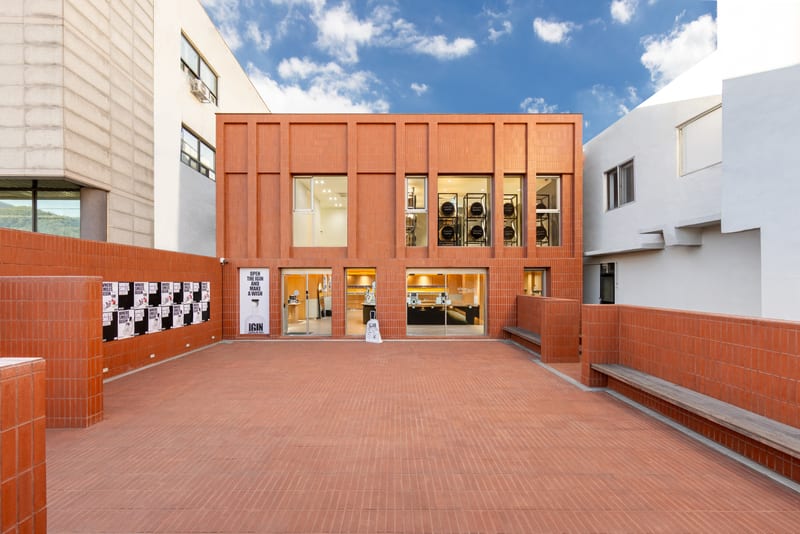 The brick courtyard of the IGIN distillery in Yesan County